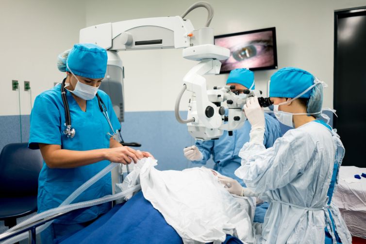 Ophthalmic surgeon performing an eye surgery at the hospital