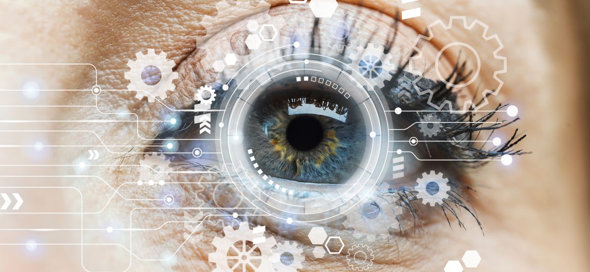 Human eye, futuristic vision, digital technology